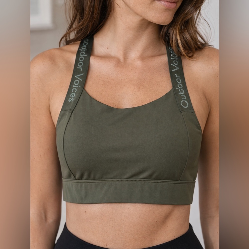 Outdoor Voices Olive Sports Bra with Branded Straps